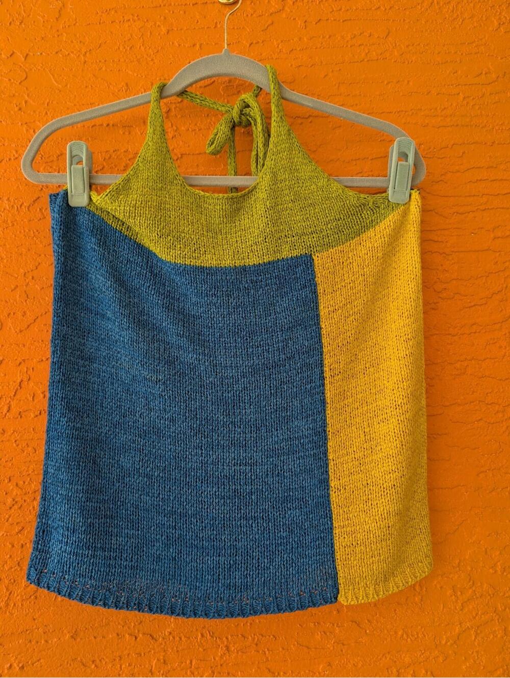 Saks Fifth Avenue Knit Halter Top L Colorblock Boho Crochet Festival Tank